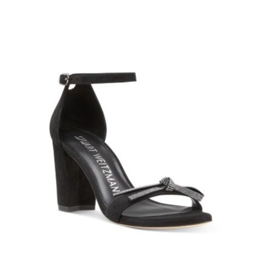 STUART WEITZMAN Womens Black Nearlynude Open Leather Heeled Sandal 6 B